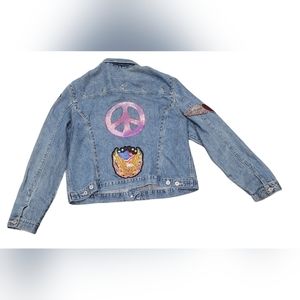 Crafted Home Custom Jean Jacket Motorcycle Spiked And Skull Studded Large